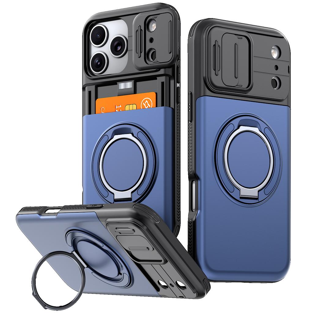 Armor Case For iPhone 17 16e 17e 12 13 14 15 16 Pro Max Plus Slide Camera Protective Magnetic Ring Holder With Card Cover Funda