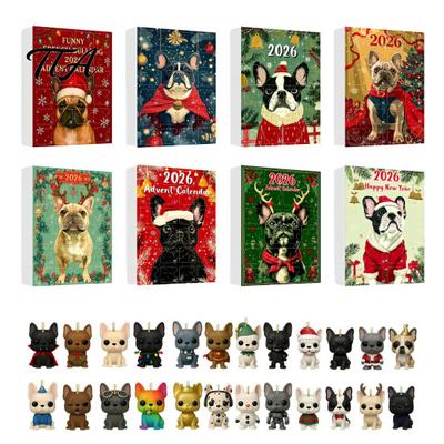 New Year Holiday Presents Bulldog Advent Calendar 2026, 24 Days Acrylic Puppy Ornaments Christmas Countdown Calendar, Collectible Dog 2D Flat