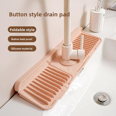 Verbessertes Silikon-Abtropfpad mit Knopf für Wasserhahn, Aufbewahrungspad für Spülbecken, Auslaufsicheres und rutschfestes Pad für Waschbecken