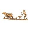Small Metal Cattle and Field Worker Statue, Cultivation Scene Figure for Shelf Display, Indoor Entry Placement, Study or Tea Nooks Piece