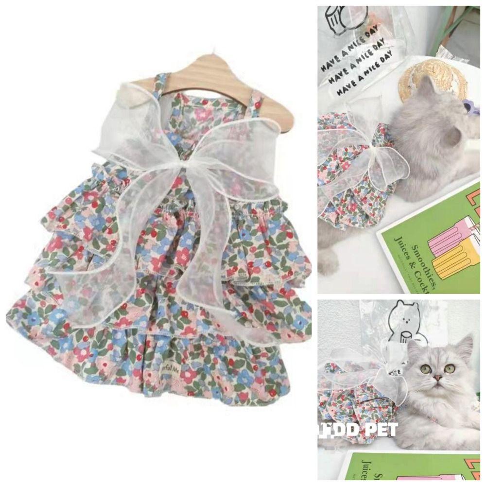 Floral Skirt Printed Dog Dress Princess Style Pet Suspender Skirt Sweet Cat Dress  Dog Clothes