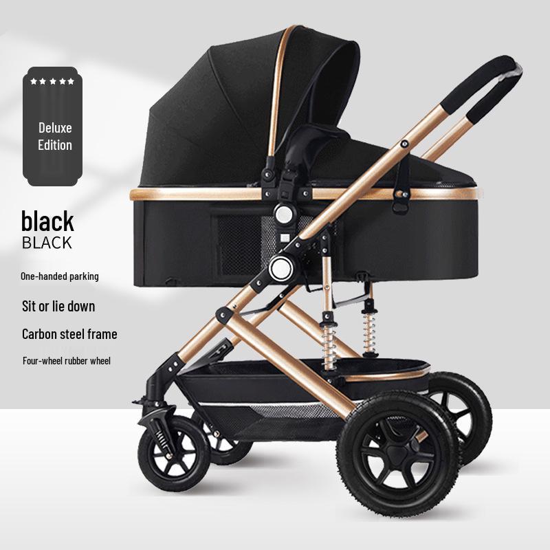 Легкая реверсивная детская коляска, складывание одним щелчком, высокая посадка, амортизация, всесезонная, четырехколесная детская коляска.