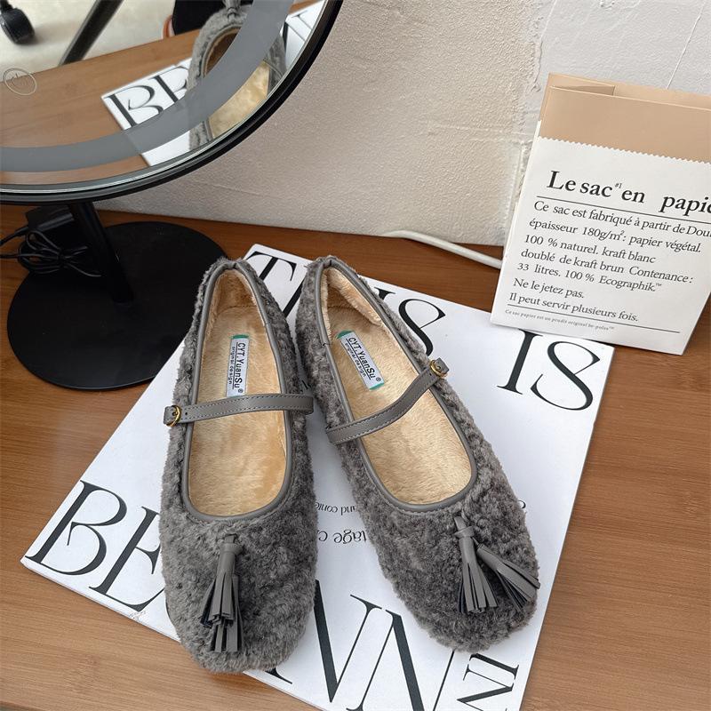 

2025 new round head bow with velvet soft-soled ballet with skirt women s single shoes 39 покинуть белый