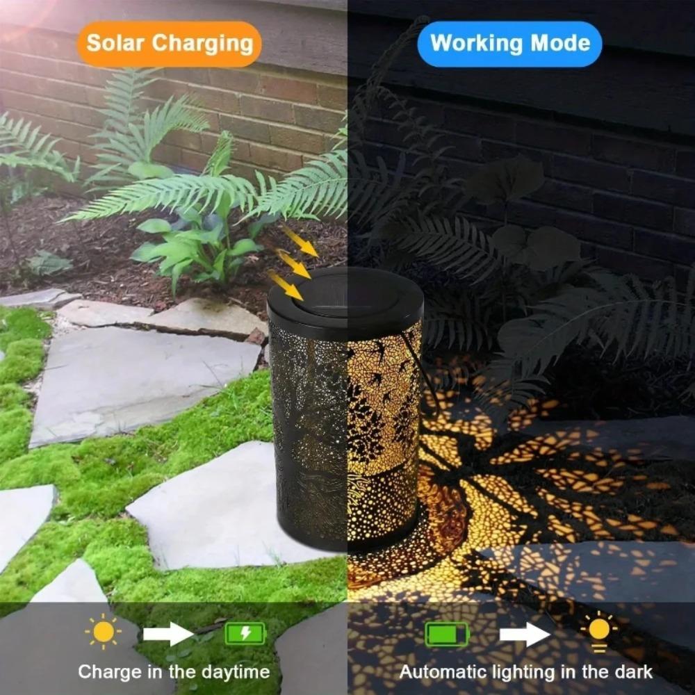 Solar Light Outdoors Handheld Iron Hollow Projector Light Hanging Solar Lantern Waterproof Solar Light  Decorative Lights