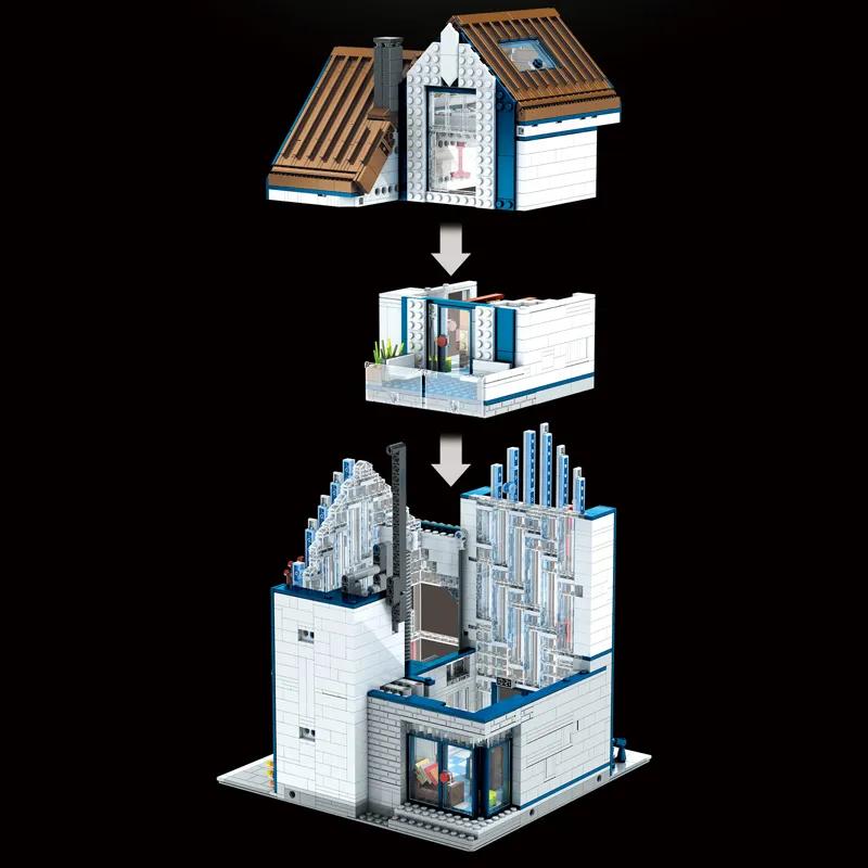 MOULD KING 16022 Streetview Building Block The MOC Modern Library with Led Parts Assembly House Model Brick Kids Christmas Gifts