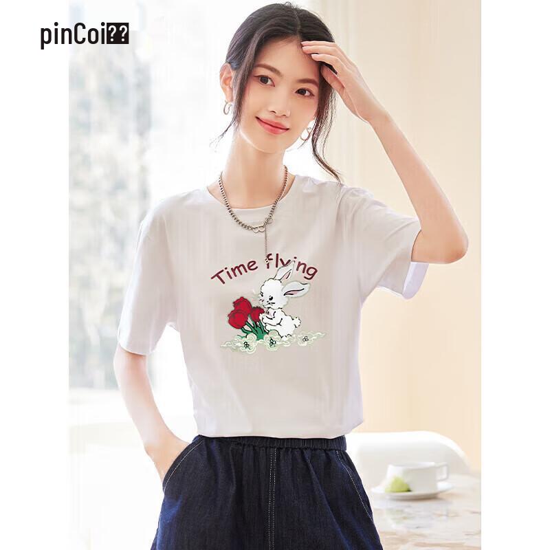 Pincai Women s Rabbit Rose Print Short Sleeve T-Shirt M
