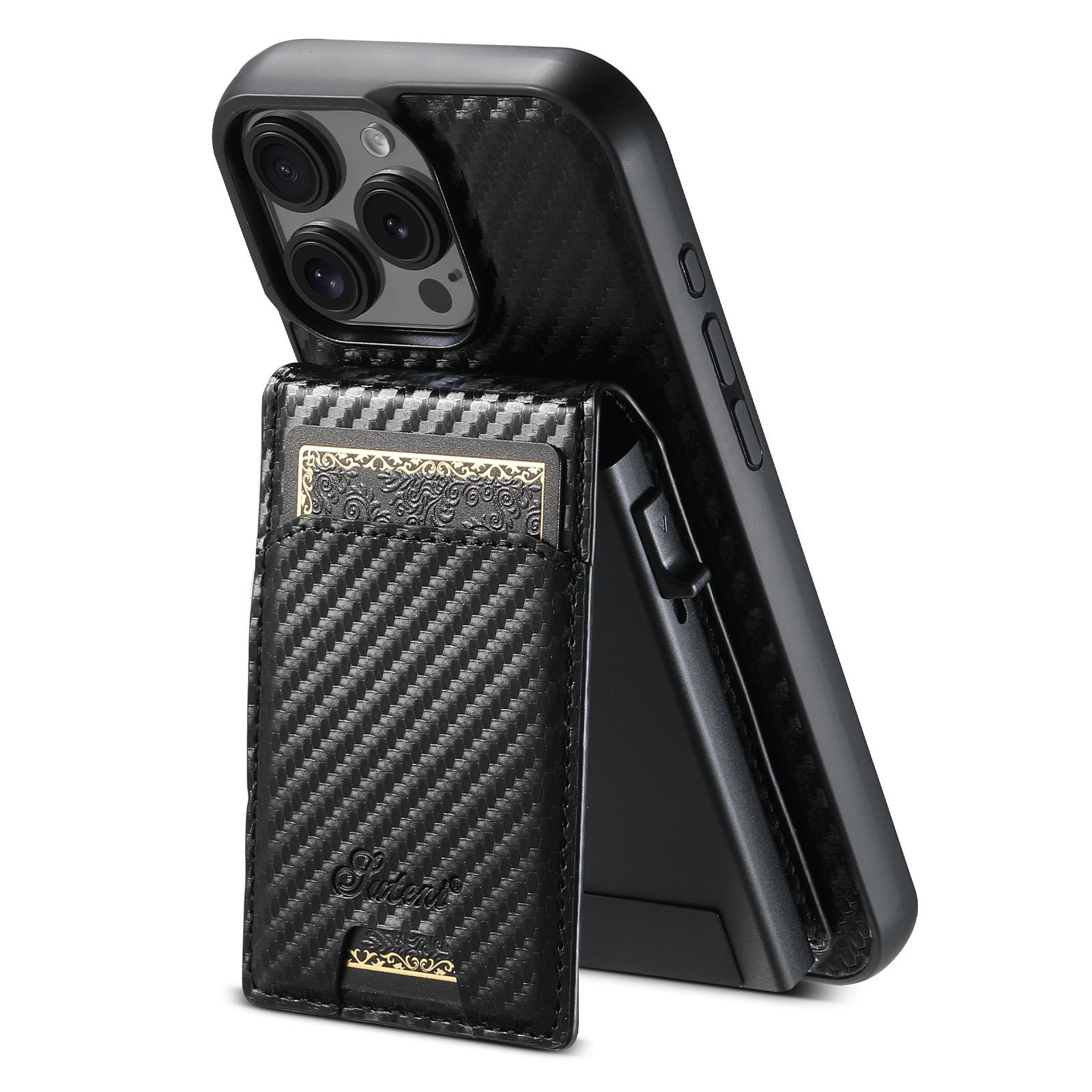 

Магнітний чохол SUTENI H19 для iPhone 16 Pro Max із текстурованою шкірою з вуглецевого волокна та сумкою для карток A