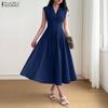 ZANZEA Rochie Casual de Vară cu Gât în V, Fără Mâneci pentru Femei