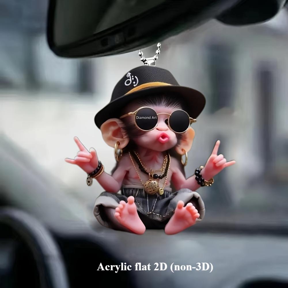 Acrylic Flat 2D Hooded Monkey Car Pendant Is  for Holiday, Valentine's Day and Christmas Decorations, and Is a Gift for Couples, Homes and Accessories