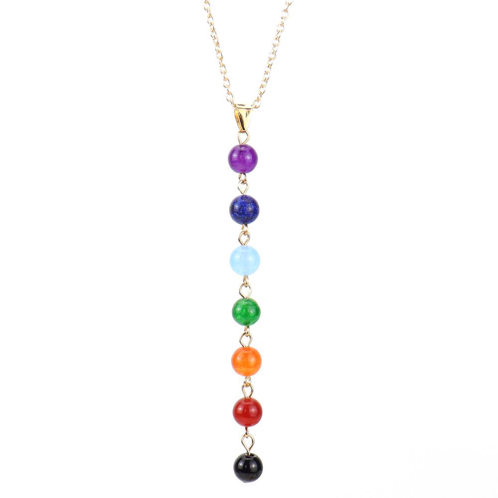 Handmade Multi-Color Agate Stone Pendant with 8mm Yoga Buddhist Beads Necklace N544