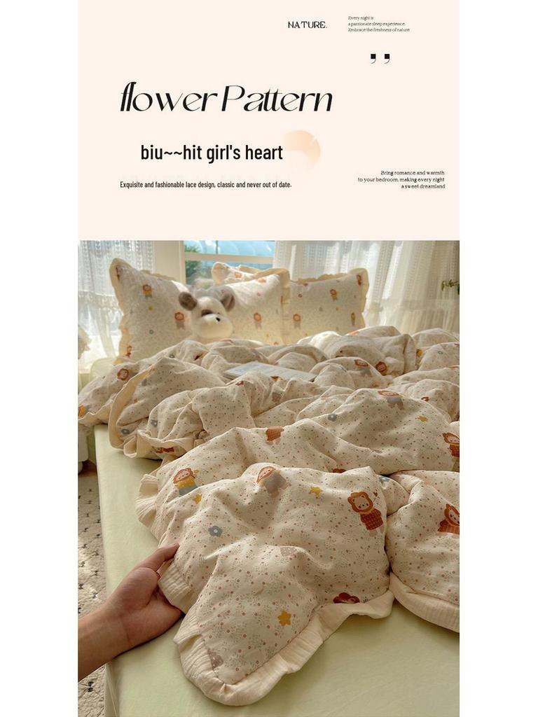 G5Z Ruffle Edge Washed Cotton 4-Piece Duvet Cover Set - Super Soft for Dorms & All Seasons