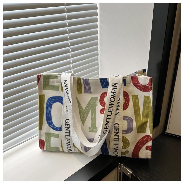 Casual Stylish Yet Canvas Tote Bag With Beautiful Letter Prints And Soft Structure Medium