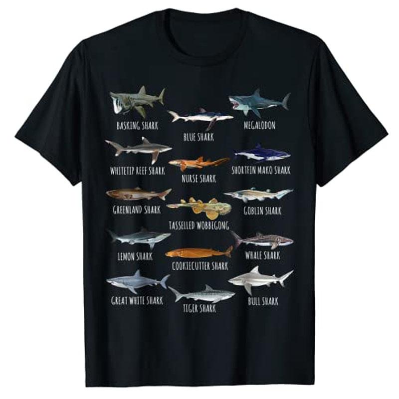Shark Species Biology Different Types of Sharks T-Shirt Comics Apparel for Kids Adults Y2K Tops Graphic Tee Tops Gift Idea S разноцветный