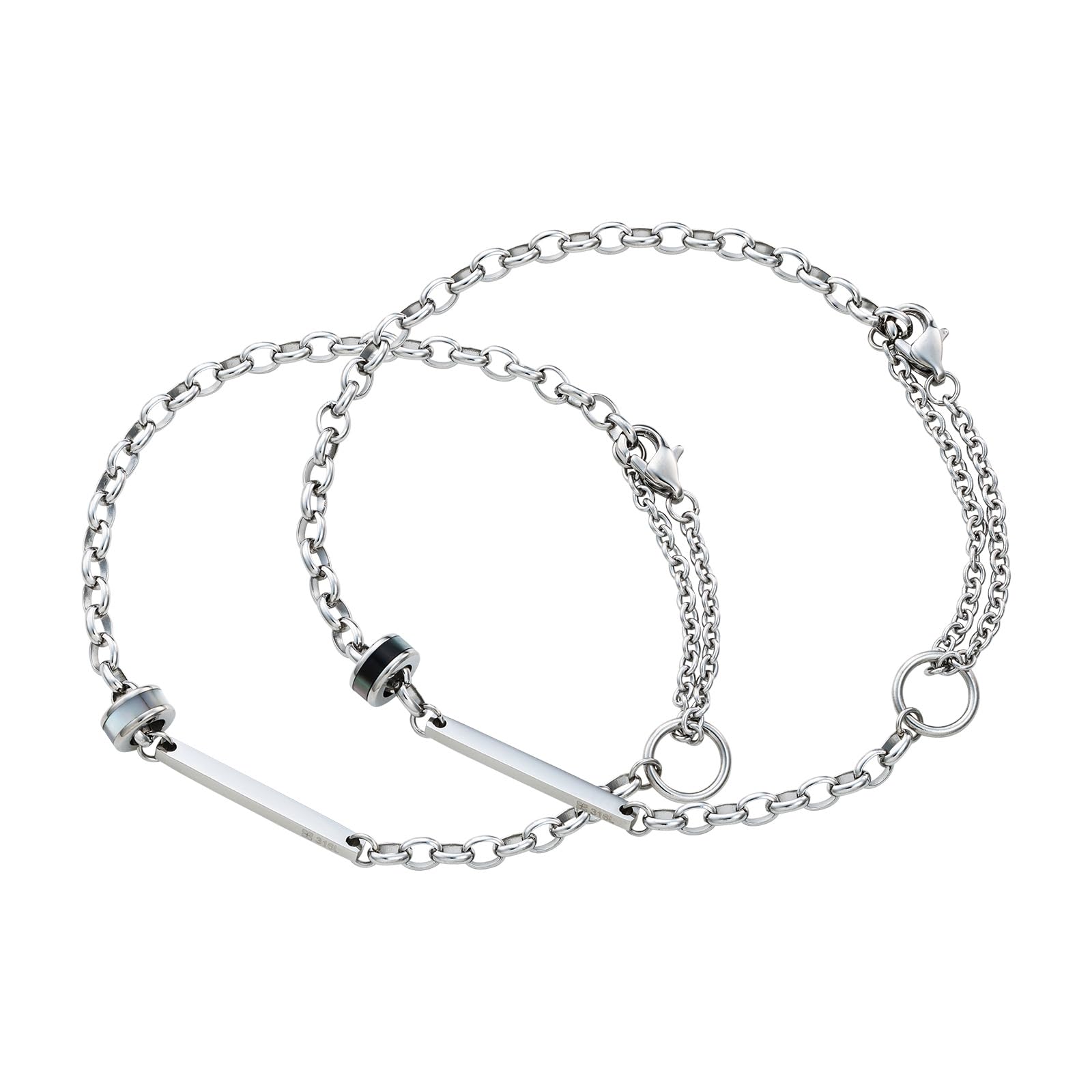 

Pair Bracelet Anklet 2way Set of 2 Surgical Stainless Steel 316L Shell Plate Ring White Black [White Clover] 15-23cm/16-26cm 4SBR053WH&4SBR053BK срібний