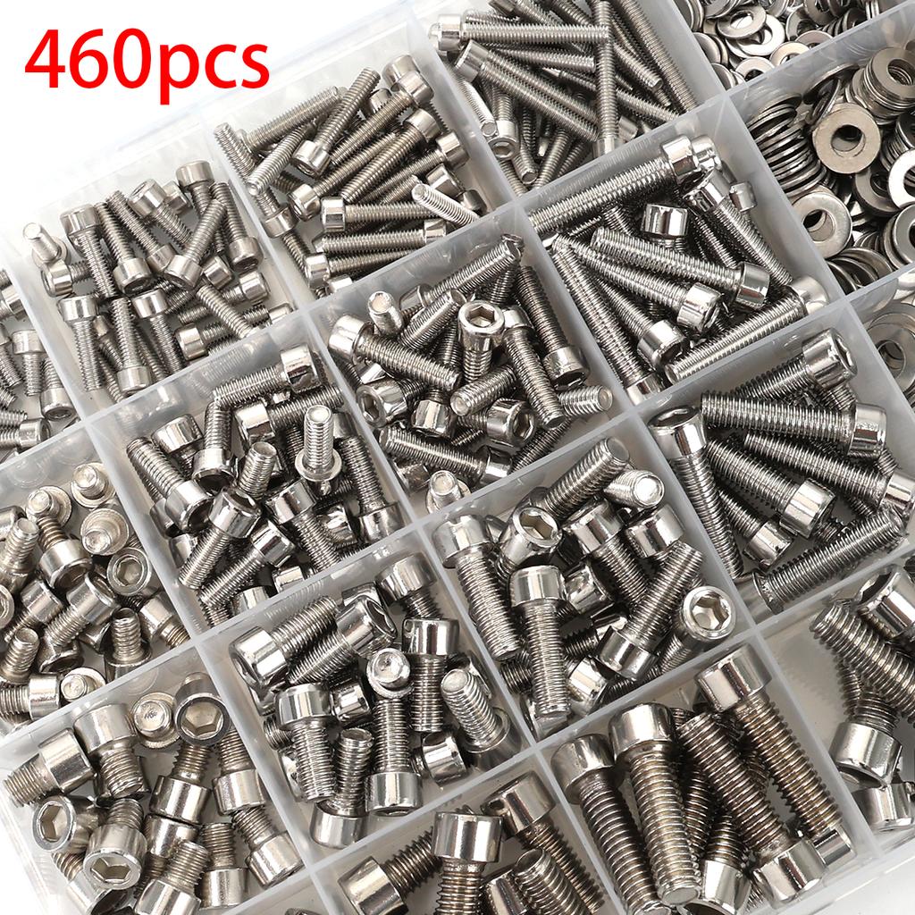 460pcs - M3 M4 M5 M6 Socket Head Cap Screws, Stainless Steel Socket Head Cap Screws, Nuts and Washers Set, for Home DIY Repairs.