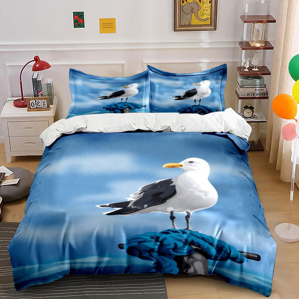 Dekoratives Set Meeresvögel Weiche Bequeme Bettbezug Bettwäsche-Set Enthalten 1*Bettbezug & 2*Kissenbezüge, Geschenk