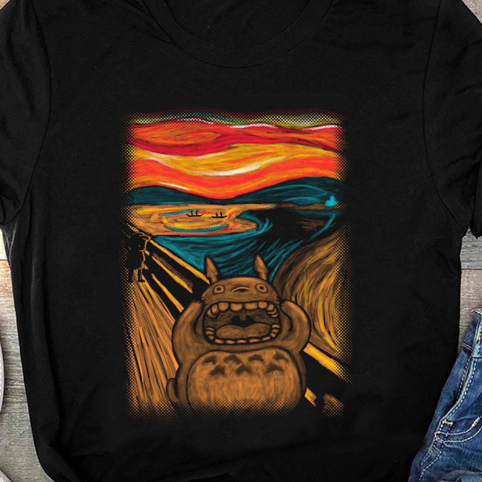 Totoro Edvard Munch The Scream Shirt, My Neighbor Totoro TShirt, Vintage Studio Ghibli T Shirt, Hayao Miyazaki Tee, Anime Christmas Gift 2XL