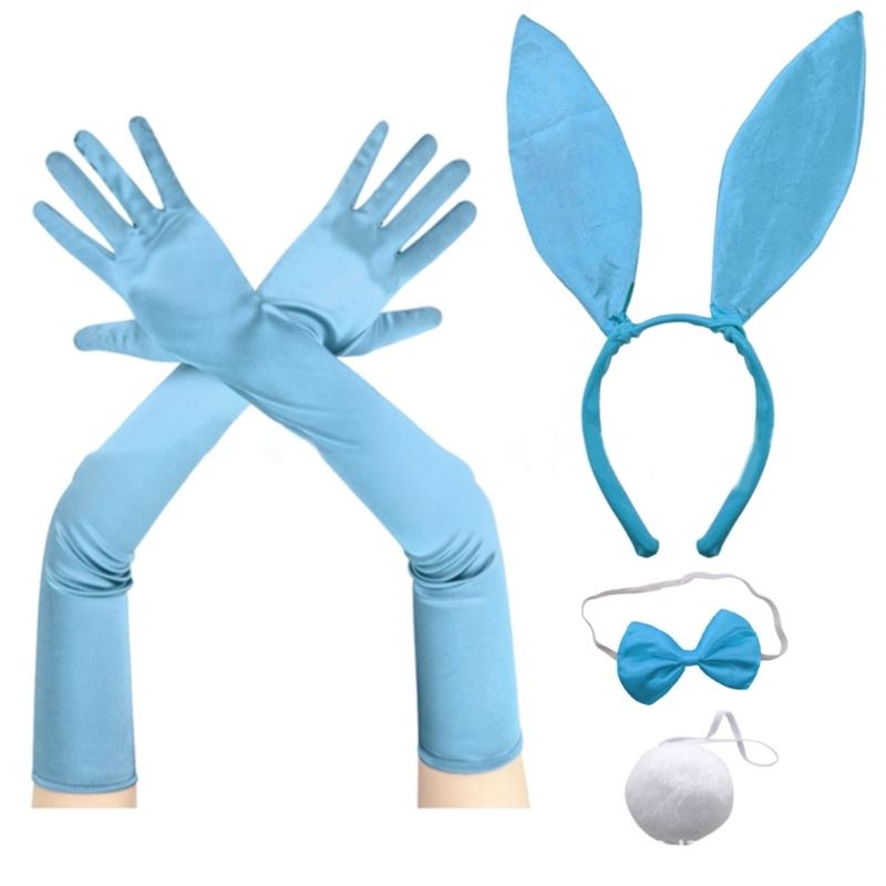 Rabbit Ears Headband Cosplay Costume Hairhoop Necktie Arm Gloves Party Headpiece Masquerades Headdress Animes Outfit