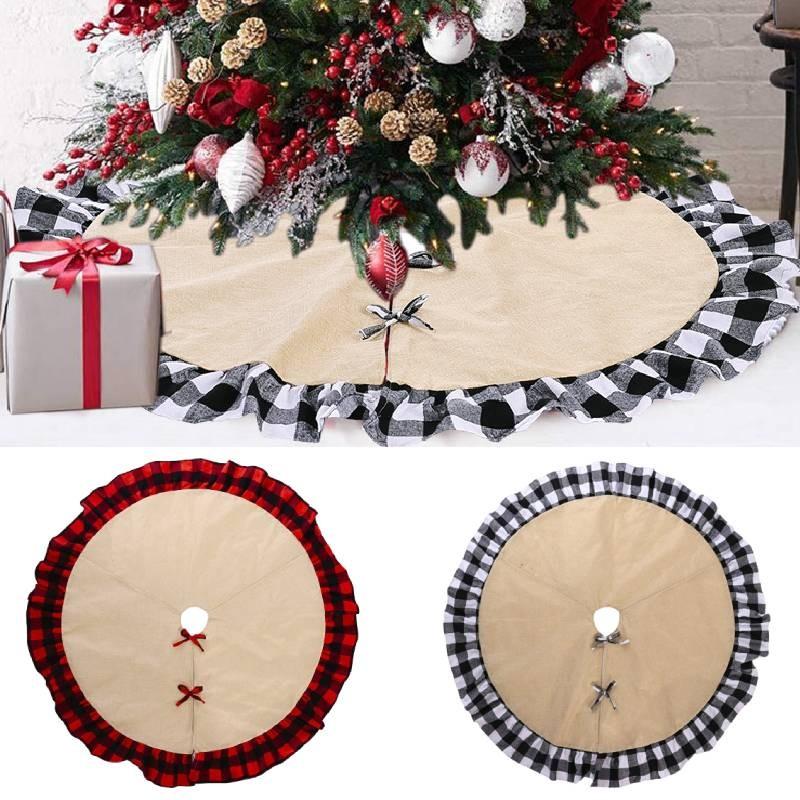 Stylish Christmas Tree Skirt With Creative Red And Black Checkered Design For Festive Decor