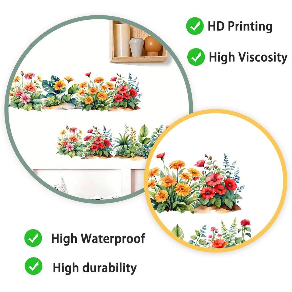 Fresh Floral Green Plants Wall Sticker Self-Adhesive Waterproof Removable Living Room Bedroom Home Decor Art