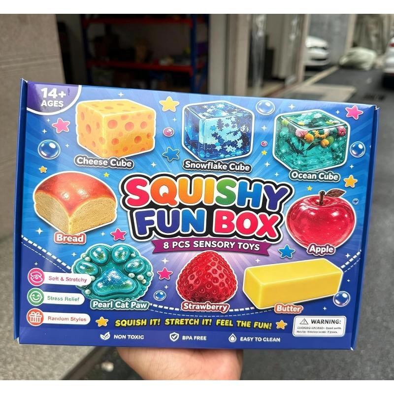 8 in 1 Squishy Pack Squeeze Fun Box 8 Piece Mystery Box, Squishy Blind Box,Stress Balls for Adults Creative Slow-Return Gift