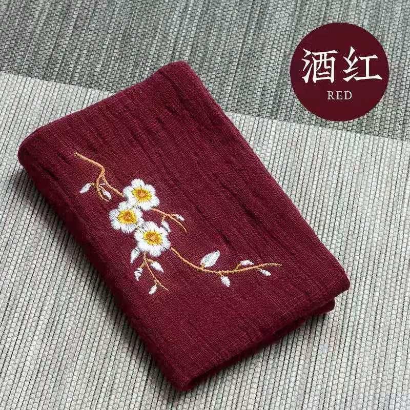 

1Pc 19x29cm Cotton Linen Plum Blossom Embroidery Tea Towel Double-layer Thick Retro Absorbent Tea Cloth