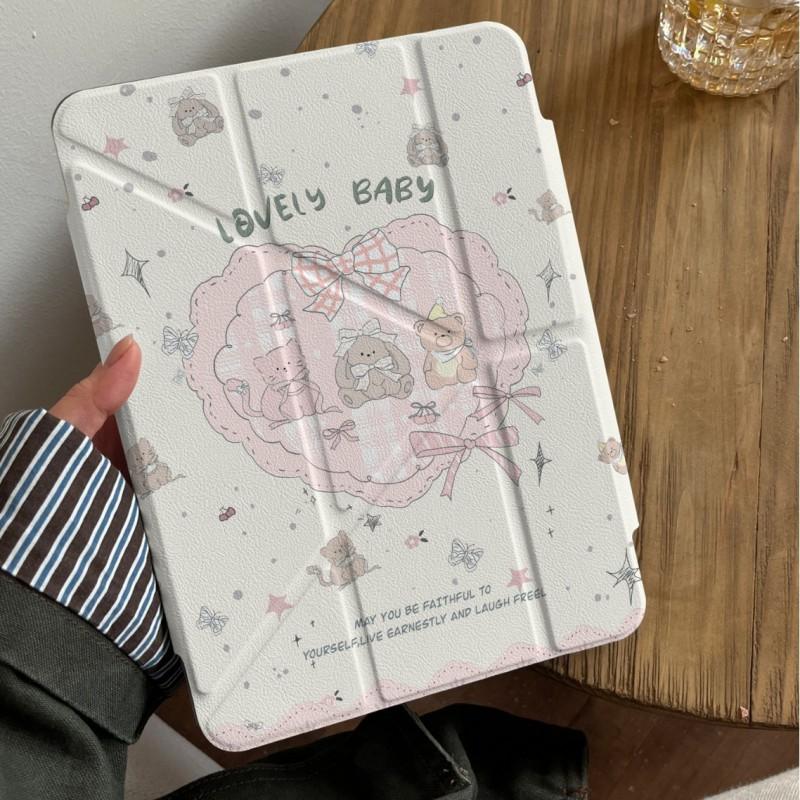 Kawaii Bear IPad Pro 13 Inch Case With Stand Auto Sleep PC Hard Shell Air 5/6 Mini 6