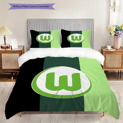 VfL Wolfsburg Pattern Bedding Quilt Set Quilt Cover Pillowcase Home Decoration Birthday Gift (1 * Duvet Cover + 2 * Pillowcase, Without Core)