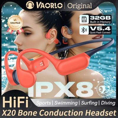 Original VAORLO True Bone Conduction Wireless Headphone IPX8 Waterproof Swimming Sport Hifi Headsets Bluetooth 5.4 32GB MP3 Player