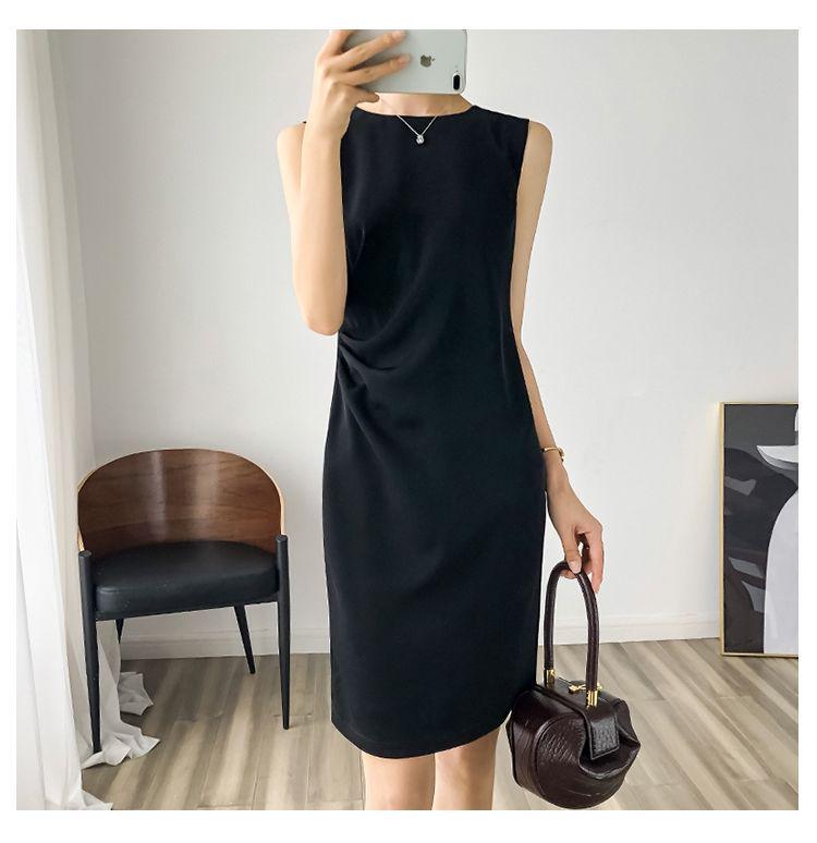 Abito Estivo da Donna Senza Maniche con Pieghe - Scollo Rotondo, Lunghezza Media, Vestibilità Slim, Elegante Stile OL