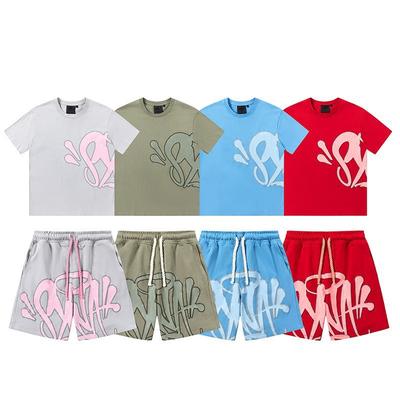 Unisex Streetwear Hip Hop Puff Print Casual Sport Set Loose Drawstring Shorts Outfit