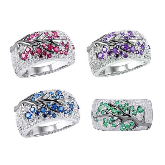 Finger Ring Zinc Alloy Plum Blossom Design Polished Finish Women Ring with Cubic Zirconia Inlaid Jewelry Gift