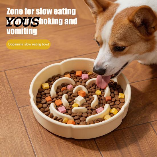 Kaymaz Köpek Besleme Tepsisi Yavaş Besleyici Kase, Seramik Dökülmez Çiçek Anti-Boğulma Etkileşimli Bulmaca Kase Küçükten Büyüğe Evcil Hayvan Mama Kabı