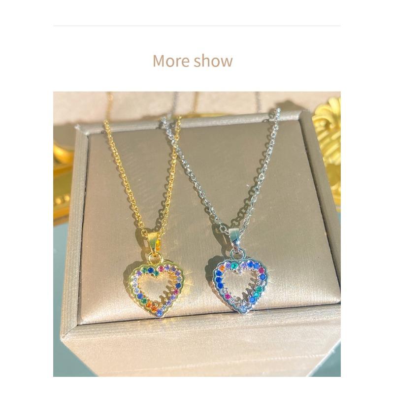 Women Colorful Full Zircon Heart Shaped Titanium Steel Clavicle Necklace