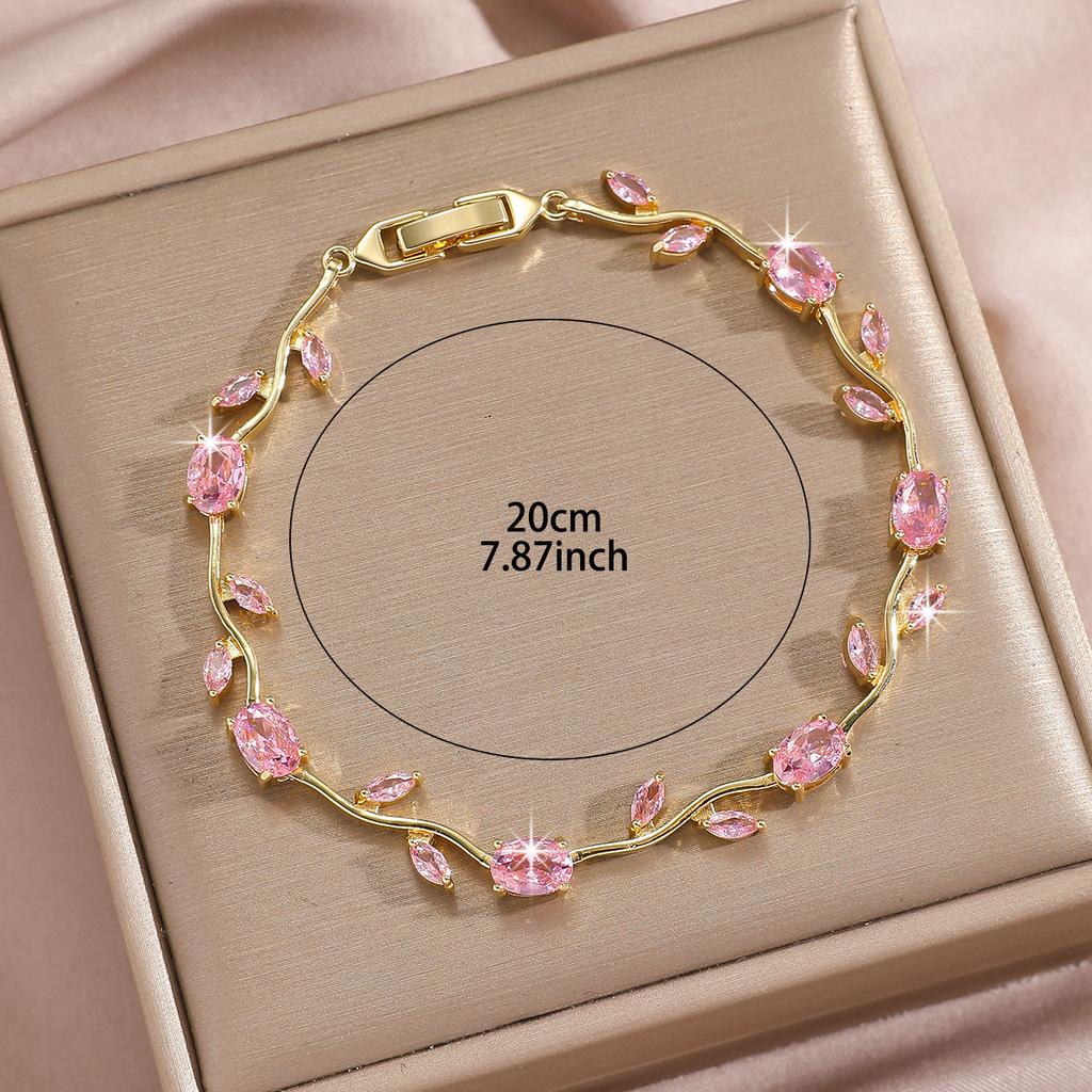Luxury Gold-Plated Copper Zircon Leaf Bracelet, High Quality Jewelry
