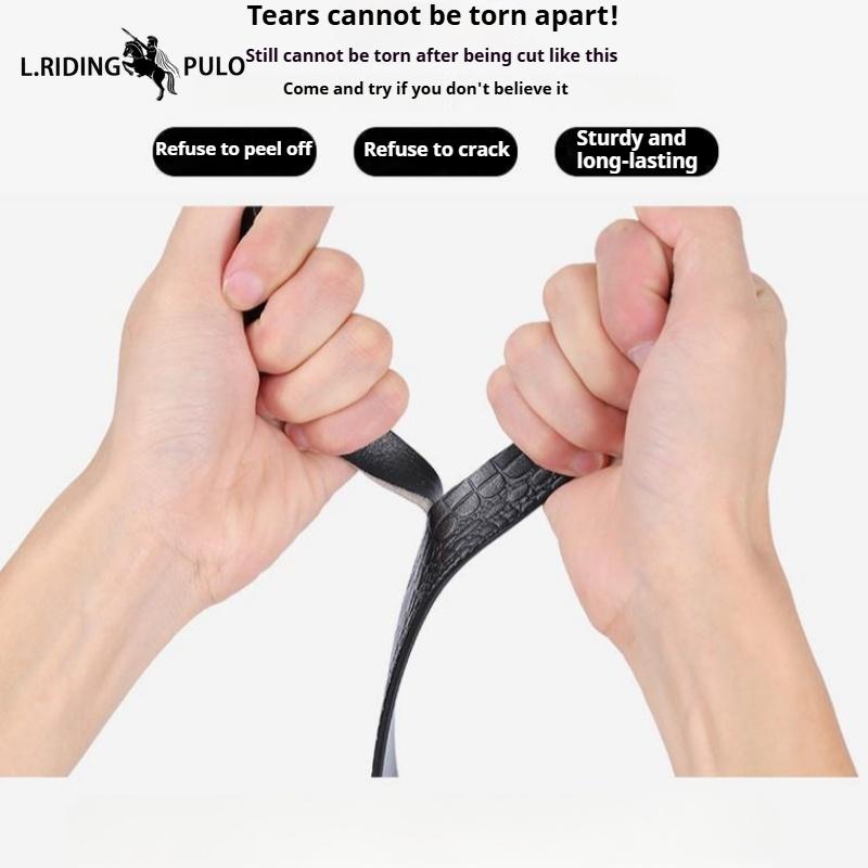 Men's Leather Belt Without Head, Smooth Buckle, Perforated Headless Belt, Leather Without Buckle, Men's Genuine Cowhide Buckleless Belt