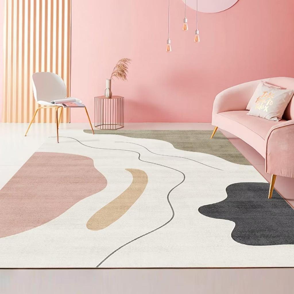 Modern Minimalist Carpets for Living Room Light Luxury Geometric Pink Floor Mat Fluffy Soft Coffee Table Bedroom Rug Non-slip