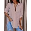 Fashion Long Sleeved Simple Loose Office Women Shirt Button-up Lapel Solid Color Casual Blouse Spring Autumn Solid Color Elegant Basic Tops Clothing