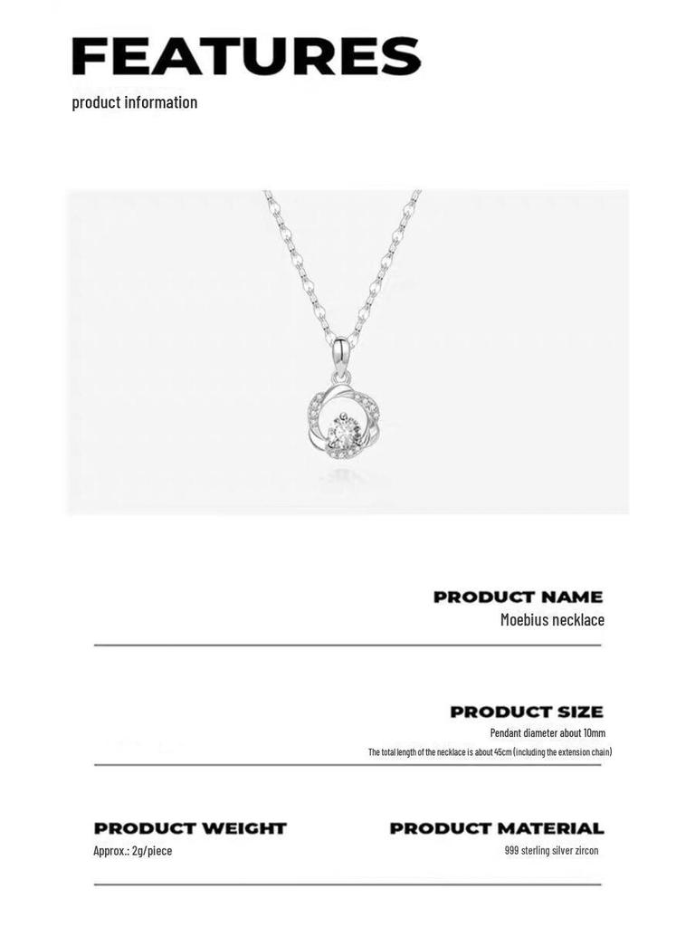 Sterling Silver Necklace with Mobius Ring Pendant and Trendy Flower Clavicle Chain