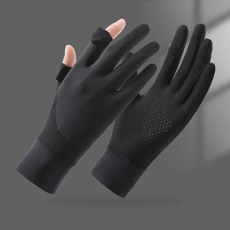 Summer ice silk gloves new splicing sunscreen UV protection cool breathable non-slip driving full finger riding gloves