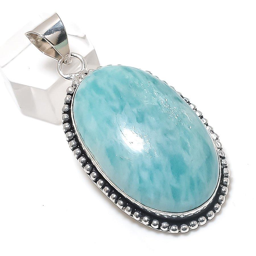 Amazonite Gemstone Handmade 925 Sterling Silver Jewelry Pendant 2.21" d3N35