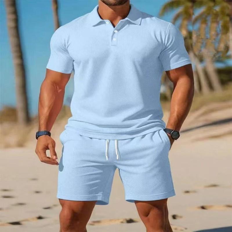 Mens Slim Fit Casual Sport Polo Shirt Shorts Set Lightweight Outfit Outdoor Leisure