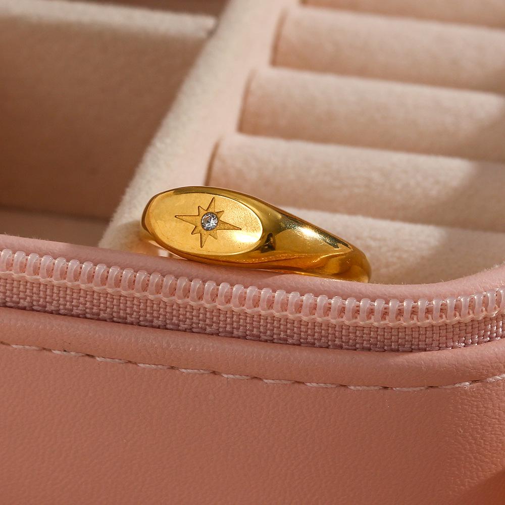 Europäisch-Amerikanische Mode 18K Gold Plated Edelstahl Ovaler Stern Zirkon Ring