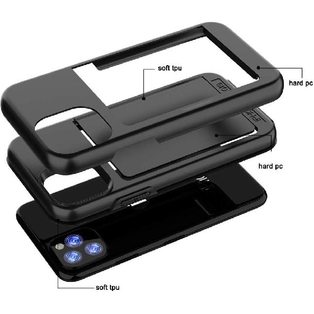 for iPhone 11 Case with Card Holder, Credit Card Slot Protective Wallet Case- Black