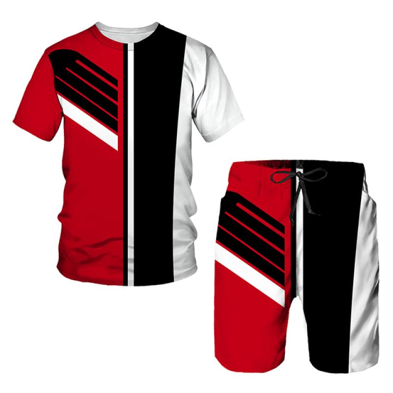 Neues Sommer-Europäisches und Amerikanisches Oversized Herren Trend Lässiges Trainingsanzug Set 2026 3D Digitaldruck T-Shirt Shorts Set 2-teiliges Outfit