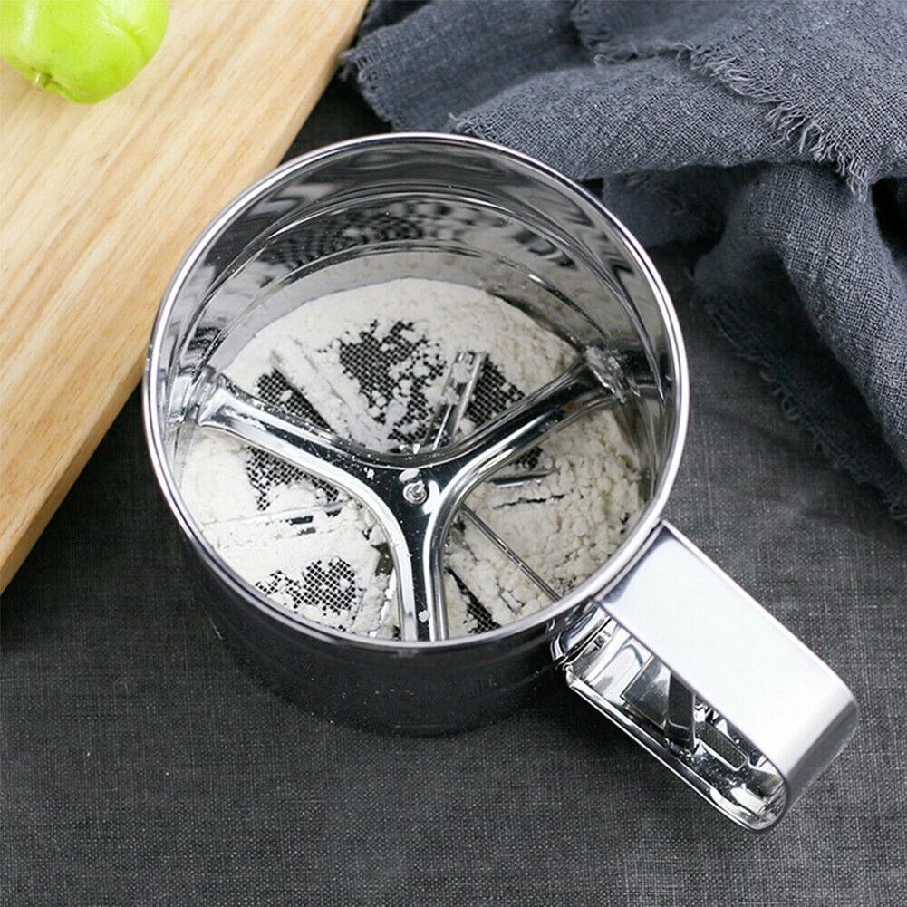 Mesh Flour Sifter Sugar Shaker Baking Icing Sieve Mechanical Metal