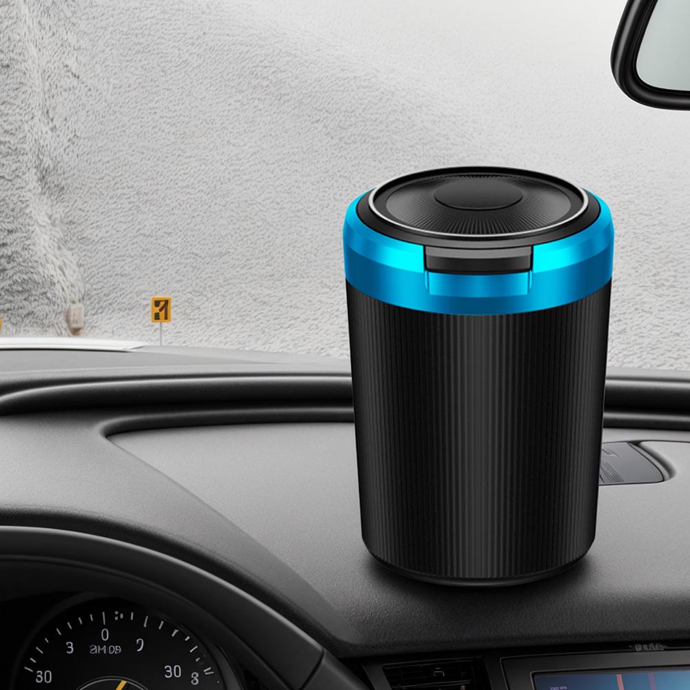 Portable Car Ashtray with Lid Mini Car Trash Can with LED Light Stainless Steel Ashtray Car Interior Decor Auto Accessories