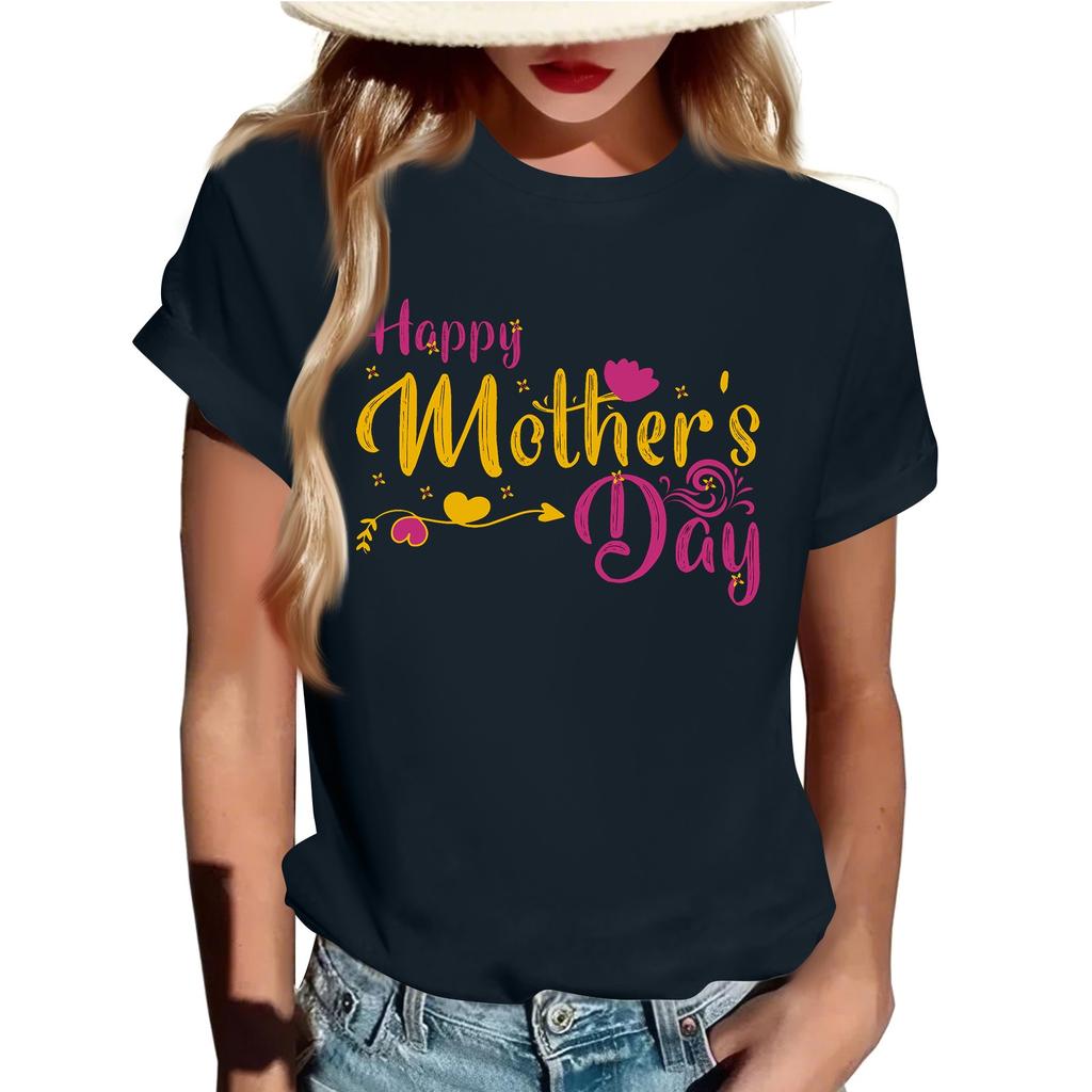 Lässiges, tägliches T-Shirt mit Rundhalsausschnitt und Aufdruck für Erwachsene, kurzärmelig, Buchstaben-Oberteil