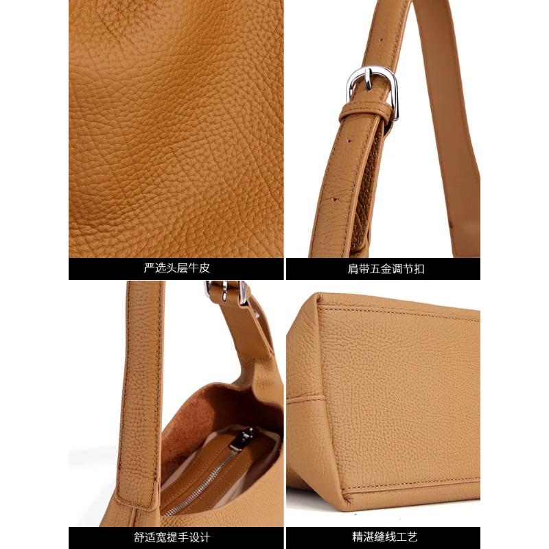 Women's Genuine Leather Tote Bag - Vintage Cow Neck Grain Top Layer Cowhide Underarm Shoulder Crossbody Bag,  Soft Leather Purse