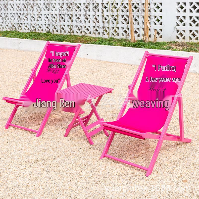 Pink Wooden Outdoor Lounge Chair for Beach, Balcony, Camping, and Garden
